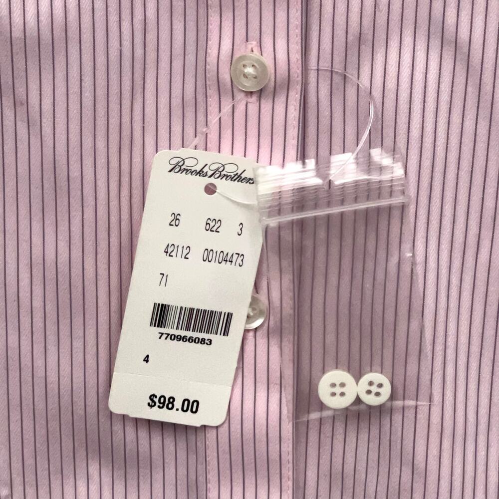 Brooks Brothers Fitted Non Iron Cotton Button Down Shirt 4 Pink Striped Preppy - Picture 5 of 6
